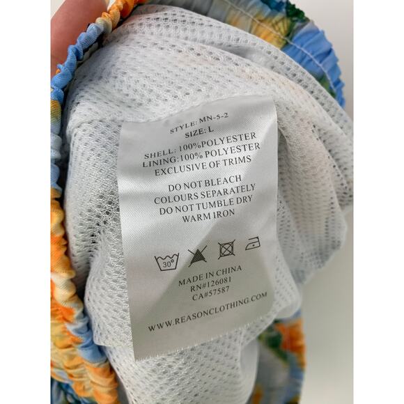 Maison Noir Blue Tan Orange Tropical Island Swim Trunks Shorts Size L Vacation - Picture 6 of 6